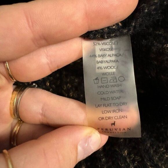 Peruvian Connection Womens Black Gold Baby Alpaca Wool Blend Ribbed Sweater M - Picture 3 of 7